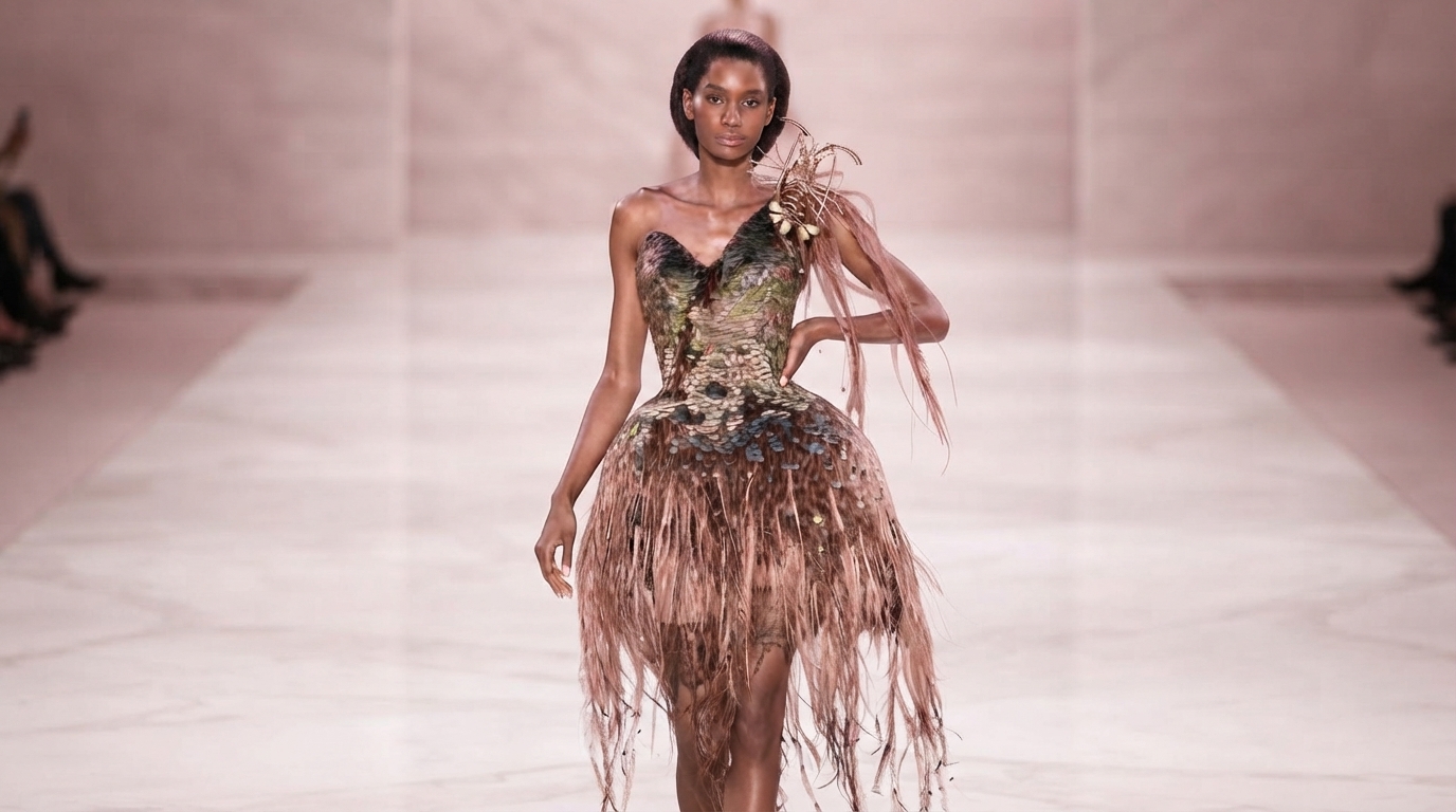 Editorial illustration for From Bird to Runway: How Plumassiers Turn Feathers into Haute Couture